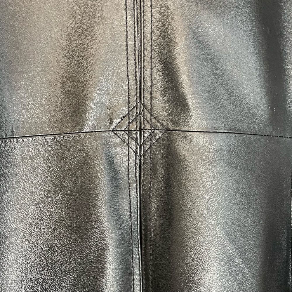 Vintage 90s Black Leather Jacket Large Minimalist Grunge Goth Biker Trench Coat - Picture 6 of 15